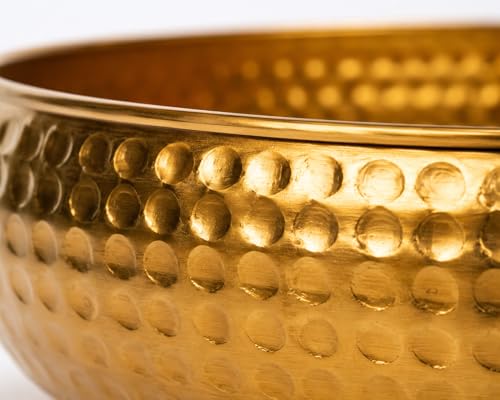 Image of Hammered Iron Metal Urli Bowl with Golden Finish - 10 Inch Medium | Floating Flowers, Tea Light Candles, Centre Table, Festive & Diwali Decoration Gift