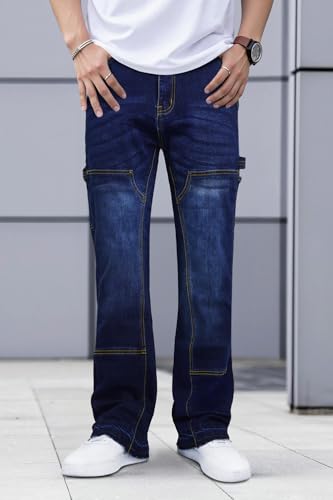 GINGTTO Men's Jeans Slim Fit Flared Stacked Denim Pants Hip Hop Streetwear2