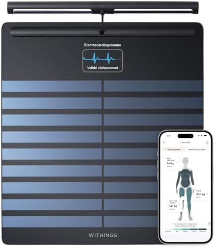 WITHINGS Body Scan - Balance connectée Wi-Fi pour améliorer sa santé, pèse personne impédancemètre, analyse de composition corporelle, masse graisseuse, musculaire, hydrique, Électrocardiogramme