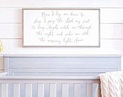 Fprqlyze Nursery Wall Decor | Now I Lay Me Down to Sleep Sign | Nursery Signs | Above Crib Sign | Ill Love You Forever Sign| Framed Wood Signs