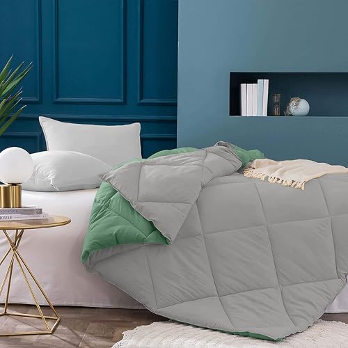 Image of Filbert 600 GSM Comforter for Double Bed | Super Warm Winter Quilt /Rajai | Thick Microfiber Blanket with Cloud-Soft Fill | Luxury Bedding for Winters - 90x100 Inch | Sage /Silver