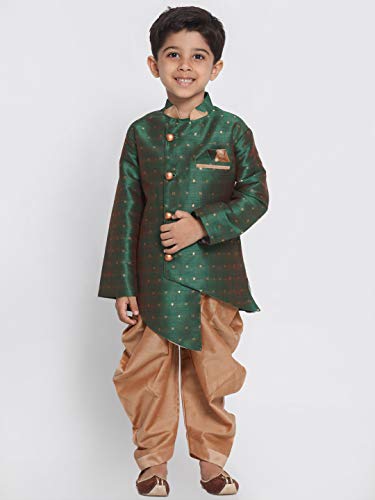 Image of JBN Creation Light Blue Cotton Silk Blend Boys Indo Wstern Style Sherwani Set