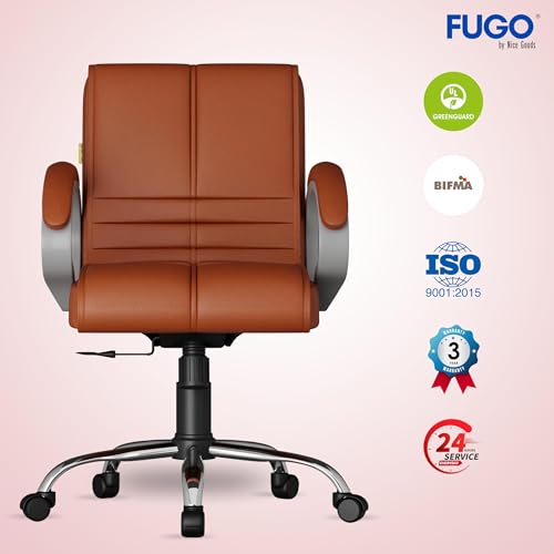 Image of FUGO FG235 with 3 Years Warranty Ergonomic Medium Back Office Chair with Adjustable Height, Cushioned Back&Seat, Tilting Mechanism, Heavy-Duty Metal Base, Perfect for Work, Study and Office (Tan)
