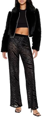 Forever 21 womens Sheer Sequin Zebra Flare Pants