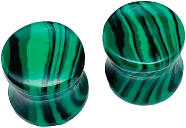 Handmade Green Malachite Stone Double Flared Ear Plugs | Stone Ear Gauges | Tribal Body Piercing Jewelry | Ear Stretching Plugs for Men & Women