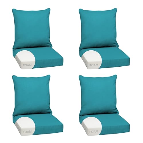 Image of Arden Outdoor Foam Deep Seat Cushion Set, 4-Pack, 24x24, Premium High-Density Foam, Never Flattens, Weather-Proof for Patio Chair Sofa Couch, Lake Blue Leala