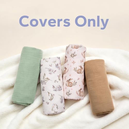 Image of FUNUPUP Muslin Baby Lounger Cover Only, Green, Leaves | 100% Muslin Cotton Soft Breathable Easy On /Off Envelope Closure Machine Washable Easy-Clean Protector Neutral Colors