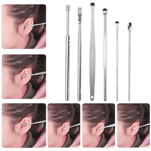 JDXun 6 teiliges Ohrenreiniger, Edelstahl Ohrenschmalz Entferner, Tragbar Ohr Reinigung Set, Ohrreinigungswerkzeuge mit PU-Tasche für Reinigung der Ohrenschmalz