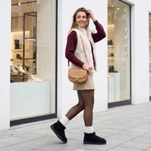 Image of CUSHIONAIRE Hip-3 Genuine Suede Leather Ankle Boots for Women - Pull On Cozy Faux Fur Boots Womens Shoes with Comfortable Memory Foam