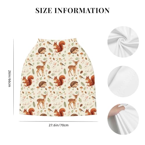 Image of Fox Hedgehog Squirrel Mushroom Squirrel Baby Stuff Car Seat Cover for Baby,Mom Nursing Breastfeeding Covers,Multi-Use Stroller Canopy Carrier Cover,Woodland Theme Gift for Boys Girls