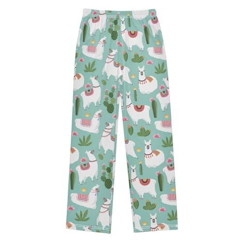 ZZXXB Ethnic Cacti Llama Boys Long Pants Soft Trousers Elastic Waist Kids Lounge Bottoms with Pockets S-XL