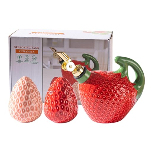 Botella dispensadora de aceite, botella de vinagre de porcelana en de fresa de 500 ml, juego de recipientes de sal y pimienta, herramientas de cocina para aderezos de ensalada, salsa de soja y