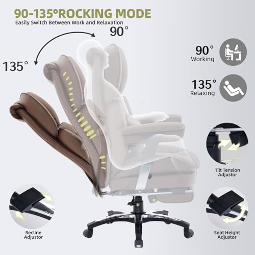 Efomao Ergonomiczny fotel biurowy z podnóżkiem, regulowany fotel gamingowy z poduszką lędźwiową i zagłówkiem, obrotowy fotel komputerowy z funkcją odchylania
