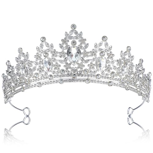 Tiara corona para mujer, tiara plateada con diamantes de imitación, diadema de reina, diadema de novia, accesorios para el cabello para cumpleaños, graduación, boda, fiesta, disfraz, color plateado