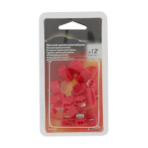 XLTECH - XL Tech 102651 12 Raccords Rapides automatiques, Cosses Electriques Connecteurs Rapides, 0,25 à 1,5 mm2, Rouge