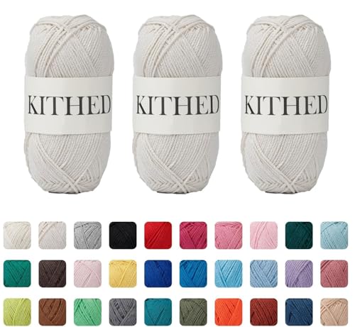 Cotton Yarn,10.5oz,526yard,3 Pack ,Soft Yarn for Crocheting and Knitting (51 White Beige)