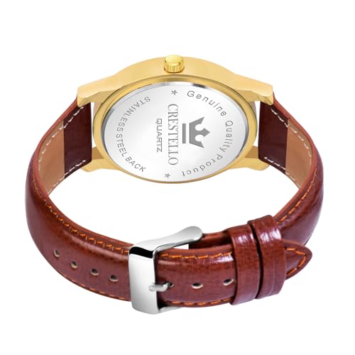 Image of CRESTELLO Brown /Black /Green Faux Leather Strap Analog Wrist Watch for Men | 1 Year Warranty* | CR-GLD252