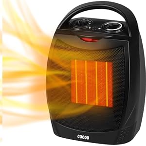 CUQOO Powerful 2KW Ceramic Heater with 2 Heat settings & Cool Function – Upright Electric Quiet Space Heater for Home with Variable Thermostat | Low Energy Usage | Perfect Electric Room Heater