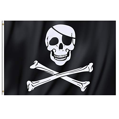 TRIXES Bandera Pirata Negra Grande Jolly Roger Calavera y Huesos