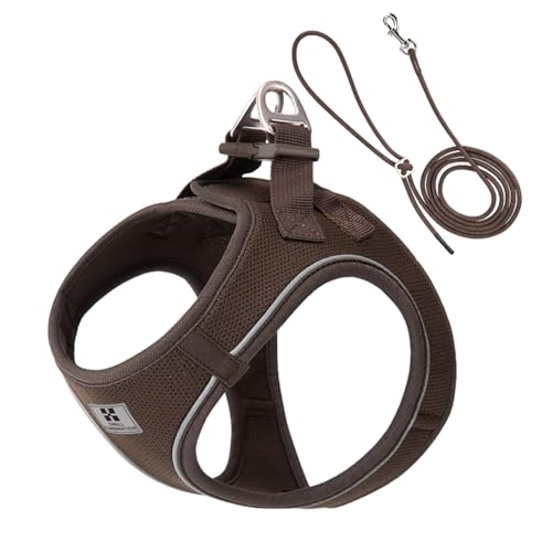 SMALL COMBINATION Adjustable Dog Harness with Leash, Reflective Mesh, No-Pull Design，Matching Lead Rope (Brown, XS)
