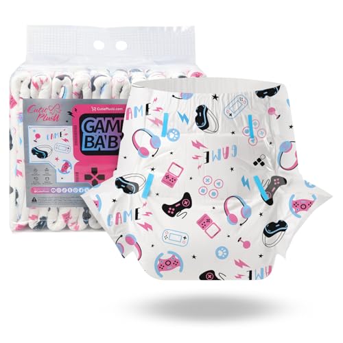 CutiePlusU Windeln für Erwachsene 10 Stück, Einweg-Inkontinenzslip mit Laschen für Frauen und Männer, maximale Saugfähigkeit über Nacht- Spielparadies (Groß 37"-47")