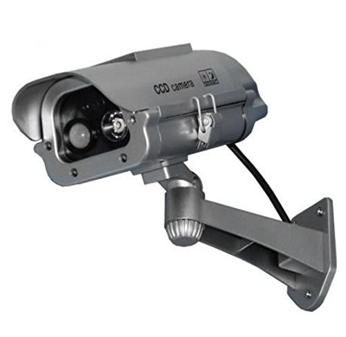 BW Caméra factice de vidéosurveillance extérieure à énergie solaire avec lumières LED infrarouges clignotantes et détection de capteur humain