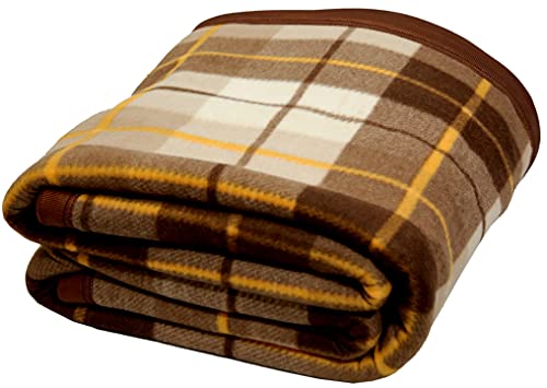 Image of Modern Check All Season Polar Fleece Double Bed Blanket, 90x90 Inches - Brown