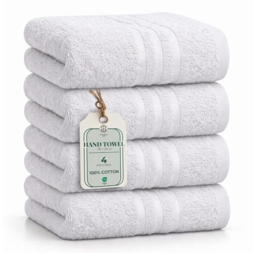 HomeBurg CORE 4-Piece Cotton Hand Towels for Bathroom and Kitchen