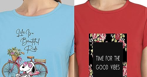 Image of Combo Women's T-Shirts, Cotton Half Sleeves Round-Neck Printed T-Shirt for Girls, & Women Tees (Pack of 2) 960-980-