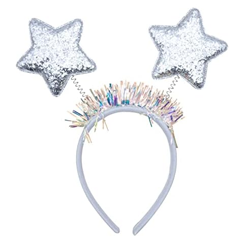 HOVUK® 1x White Sparkly Stars Headband with Tinsel on Band, Christmas Headwear Essentials, Novelty Costume, Best for Xmas Parties Cover