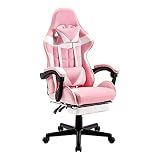 Soontrans Pink Gaming Chairs with Footrest,Ergonomic PC Computer Game Chair,Lovely Home Office Desk Pink Chair with Headrest and Lumbar Support Gamer Chair for Girls