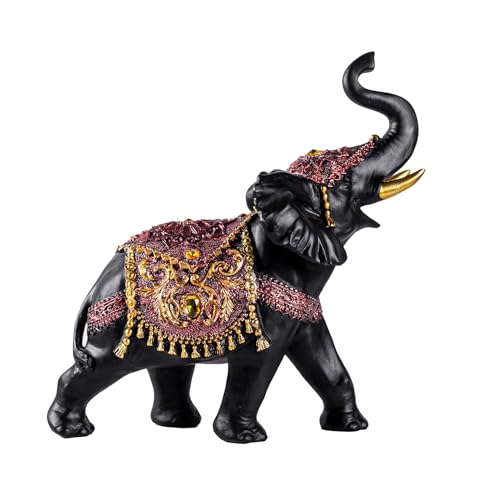 Estatua Elefante Decoración Negra y Dorada 9in