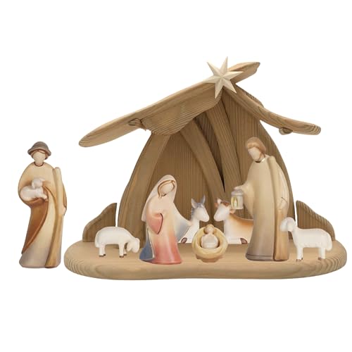 Akantus Leonardo Weihnachtskrippe aus Holz: 8er Set mit Stall HL.Nacht...