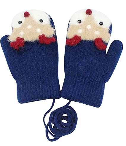 Baby Mittens on String Infant Warm Mitts Full Finger Gloves Magic Snow String Mittens Child Cold Weather String Mittens Boys Girls Outdoor Snow Ski Gloves Hand Warmer Gloves Xmas Gifts (DarkBlue)