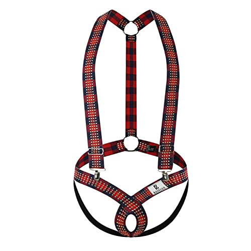 Men's Polka Dot V Sling Thong Bodysuit Sissy Wrestling Singlet Underwear Stretchy Suspender Jockstrap Cosplay Jumpsuit (Red,X-Large)