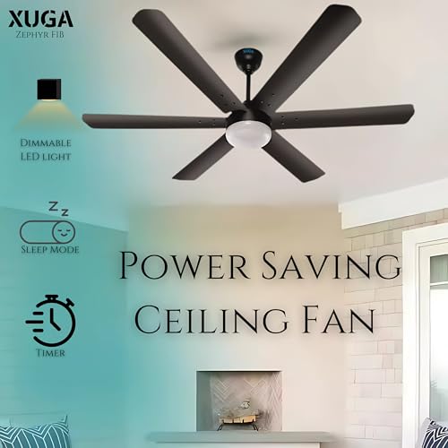 Image of XUGA Zephyr F1B Premium Smart 1200mm, BEE 5-star BLDC fan,6 Blade,Remote Ceiling fan for Home, 100% Copper Motor,Energy Saving, High Air Delivery,LED (Smoke Brown)(5 Year Warranty)