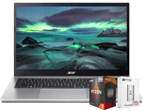acer Aspire 3 Slim Business Laptop, 15.6" Full HD IPS, 6-Core AMD Ryzen 7 5700U (>i7-1255U), WiFi 6, RJ45, HDMI, W/Portable SSD, Windows 11 Home(16GB|1TB SSD)
