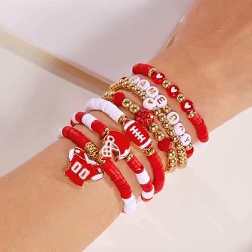 RINHOO Game Day Bracelets for Women Stackable Heishi Clay Beaded Stretch Bracelet Football Sport Fan Bracelet Sports Game Team Jewelry2