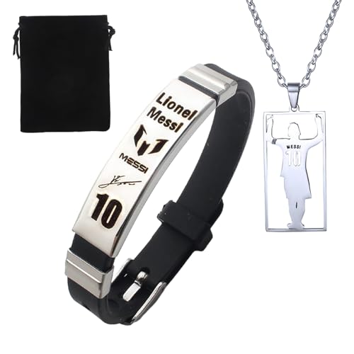 DALAETUS 3 Stück Armband Set mit Halskette und Samtbeutel,Verstellbare Edelstahl Silikon Sport Stern Armband für Herren und Damen
