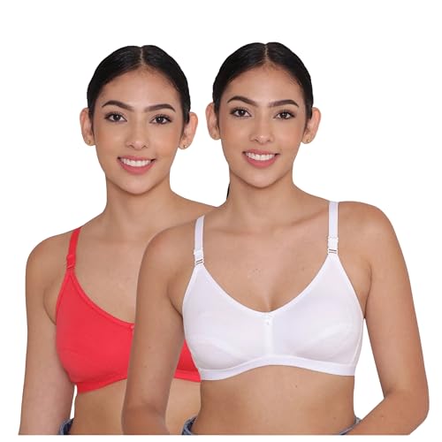 Image of INKURV Everyday Bra for Women's and Girls | Non Padded | Non Wired | Full Coverage Bra in Rich Cotton Fabric - Paris | Combo of 2 |