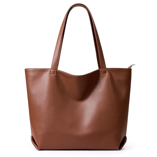 WLLWOO Vegan Leather Tote Bag for Women Brown