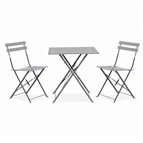 Alice's Garden - Salon de Jardin bistrot Pliable - Emilia Gris Taupe - Table carrée 70x70cm avec Deux chaises Pliantes. Acier thermolaqué