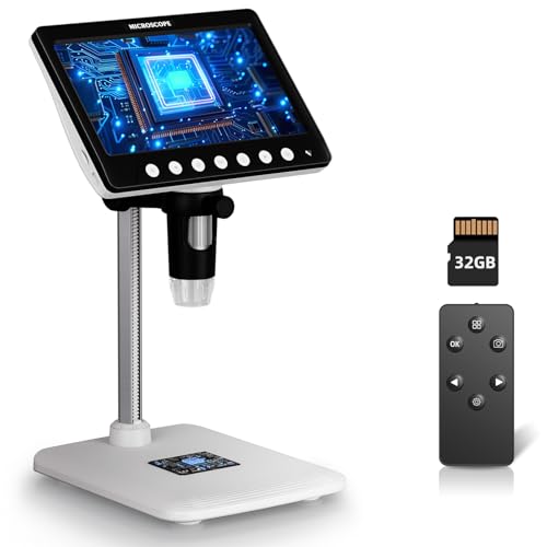 Coin Microscope for Error, 7'' LCD Magnifying Glass with Light, 1200X & 1080P Soldering Microscope, 32GB Coin Magnifier with 8 Adjustable LED Lights, Cool Gadgets Microscopes for Coins, Jewelry