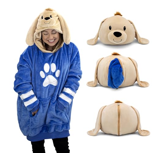 Image of Wearable Blanket Hoodie, Dougie Dog, 2-in-1 Oversized Hoodie Blanket Pillow, Long Sleeve Sweatshirt Pocket, Cozy Gift for Men and Women