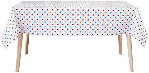 Jolee Candy Pink Polka Dot Tablecloth | Candy Pink Party Table Cloth For Indoor & Outdoors | Wipe Clean Tablecloth | Water Resistant PVC Pink Table Cover | Fancy Pink & White Dots Vinyl Table Cloth