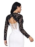 Unicra Evening Dresses Lace Shrugs for Women Long Sleeves Wedding Bride Lace Bolero Jackets Party Bolero Shrugs Top for Dresses Black
