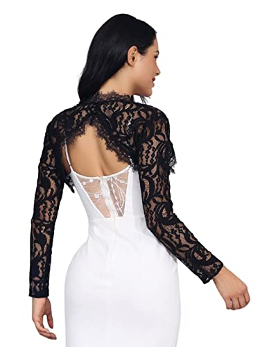 Unicra Wedding Bride Lace Shrugs for Women Lace Bolero Jackets for Evening Dresses Long Sleeves Bolero Shrugs Top for Dresses