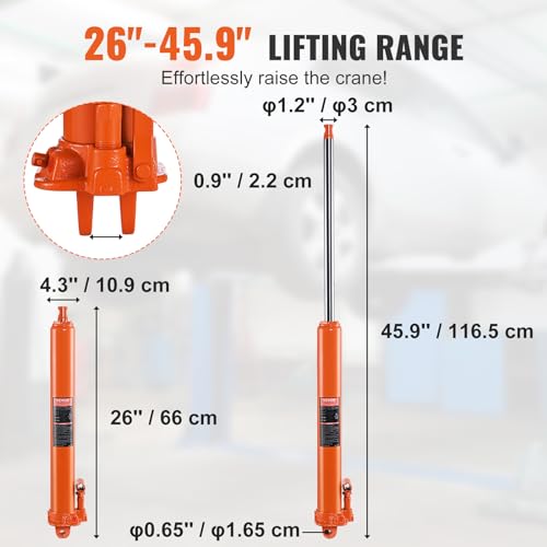 VEVOR Long Hydraulic Ram Jack, 8 Ton Engine Hoist Cylinder with Single Piston Pump and Clevis Base, Hydraulic Ram Cylinder with Handle, for Cherry Picker Engine Hoist, Hydraulic Garage/Shop Cranes