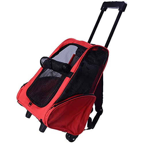 PawHut 2 en 1 Trolley Chariot Sac a Dos Sac de Transport a roulettes pour Chien Chat