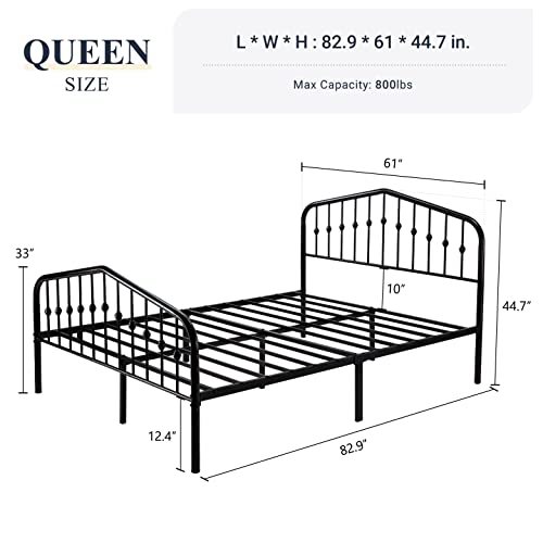 Allewie Queen Size Platform Metal Bed Frame With Chic Headboard And Footboard, Modern Design With Storage Space, Easy Assembly, Black #TOP1